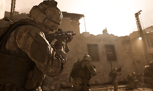 Visuaalinen kuvakaappaus Call of Dutysta - pelaaja tähtää viholliseen katolla