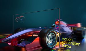 Samsung - Kilpa-auto ajaa televisioruudun lävitse