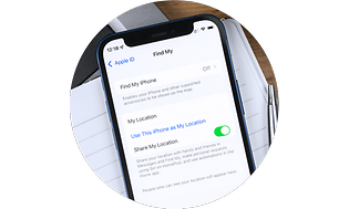 Etsi iPhoneni -appin valikko iPhonen näytöllä