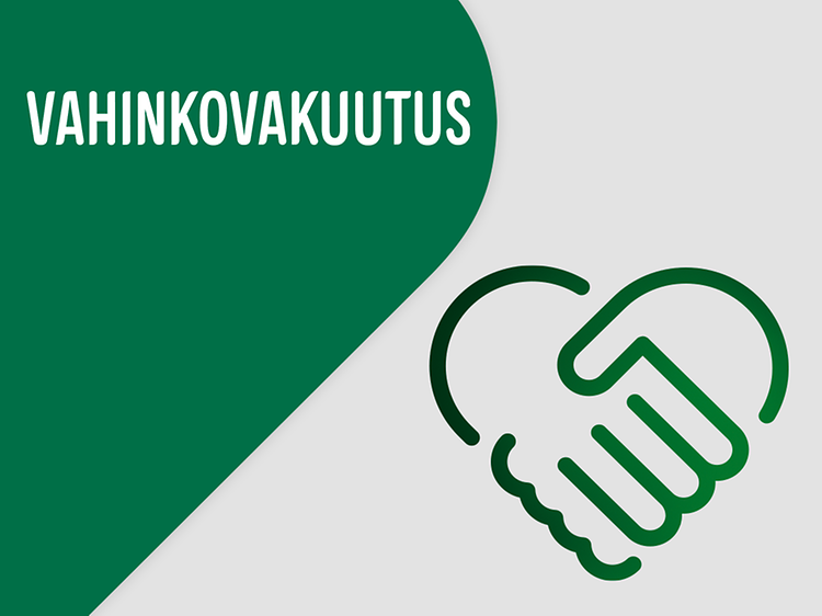 Vahinkovakuutus -teksti ja sydämen muotoon tehty kuvitus kättelevistä käsistä