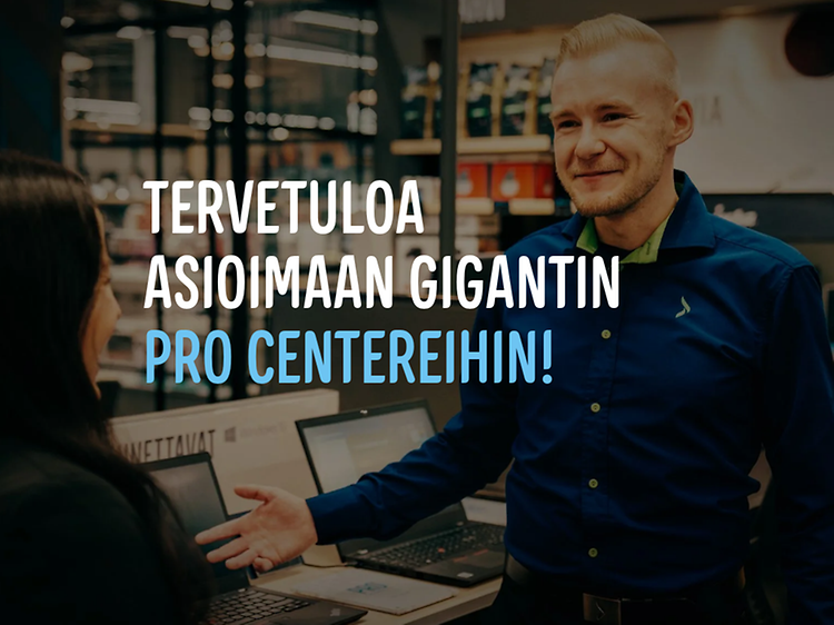 Pro center osastossa myyjä esittelemässä tuotteita ja gigantin wing