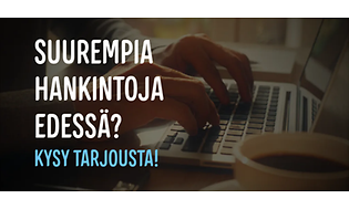 Kädet kirjoittavat kannettavalla ja teksti suurempia hankintoja edessä?