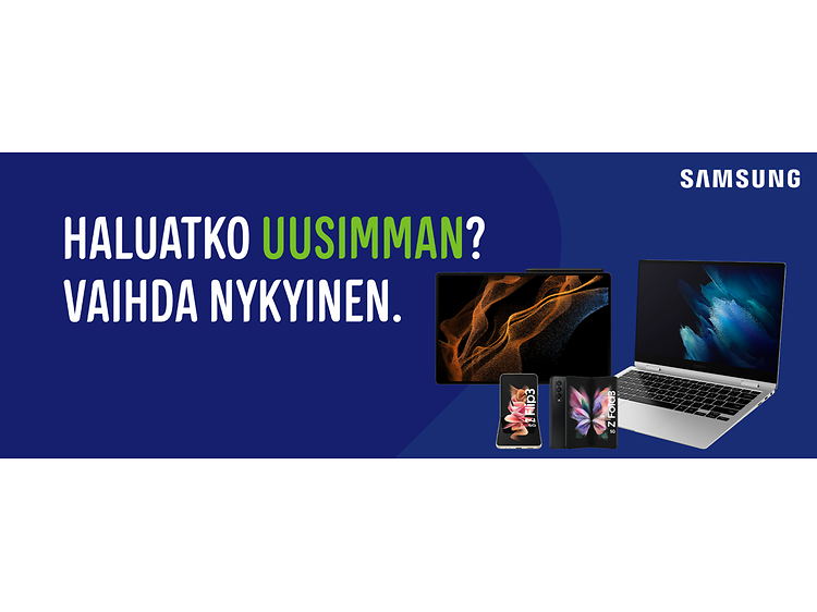Trade-In tabletti ja kannettava -kampanjabanneri - Samsung Trade-In -banneri