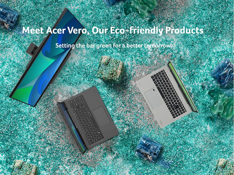 Acer Aspire Vero -kannettava -banneri tekstillä "Meet Acer Vero, Our Eco-friendly Products"