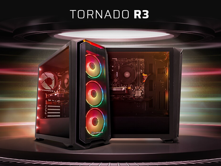 PCSPecialist - Tornado - R3-tietokone Tornado R3 -logolla