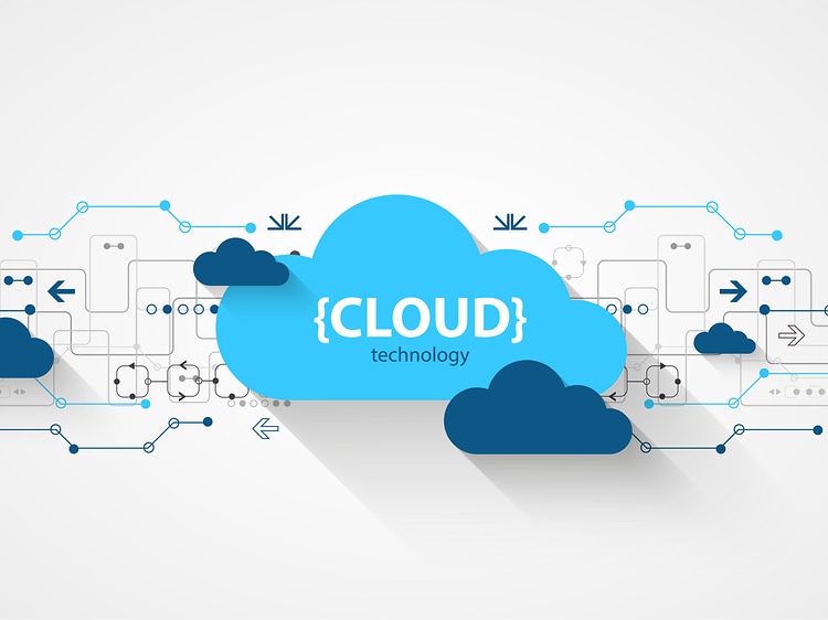 Sininen pilvi, jossa lukee Cloud technology