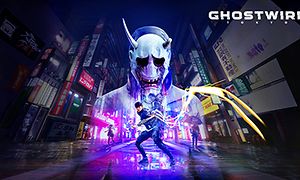 Kuvakaappaus pelistä Ghostwire Tokyo, jossa aseistautunut hahmo seisoo Tokion kadulla