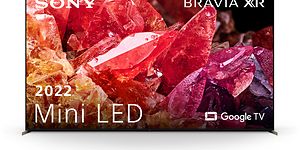 Sony Bravia X95K Mini LED-TV, jonka näytöllä keltaisia, punaisia ja violetteja kristalleja