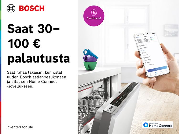 Bosch-astianpesukone, älypuhelin ja cashback-kampanja