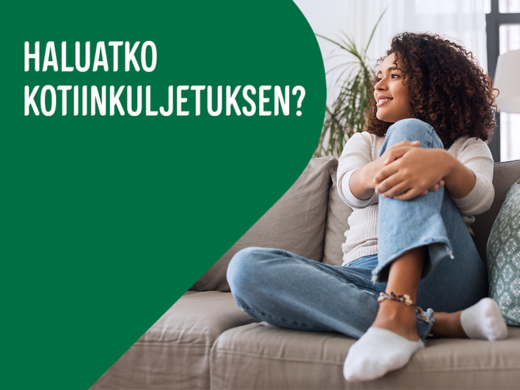 Toimitus - tyttö istuu sohvalla