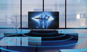 Sony - Kaiuttimet - Sound Field Optimization -ominaisuus kuvitettuna television ympärillä