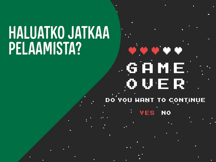 Gaming-vakuutus - Game Over -teksti mustalla tähtitaustalla