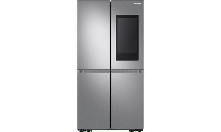 Teräksen värisen Samsung Family Hub side-by-side-jääkaappipakastimen tuotekuva