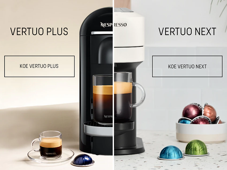 Nespresso Vertuo -kahvikone sekä kahvikapseleita