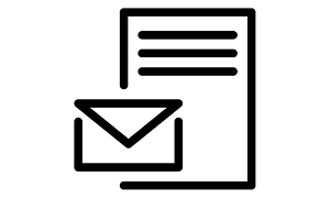 Mustavalkoinen Kirjekuori ja -paperi -logo