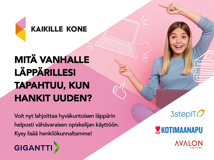 Kaikille kone -toiminta, lahjoita läppärisi opiskelijalle (3)