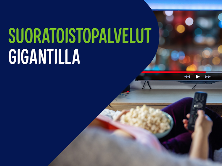 Suoratoistopalvelut Gigantilla -teksti ja henkilö katsomassa televisiota