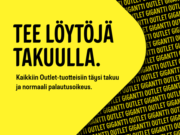 Tee löytäjä takuulla. Täysi takuu ja normaali palautusoikeus Outletista.