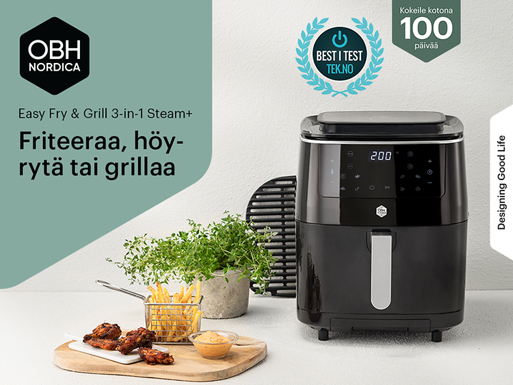OBH Nordica EasyFry 3-in-one: Airfryer, grillaus ja höyrytys samalla laitteella