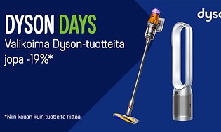 Dyson Days -kampanjassa mukana huipputarjouksia valikoiduista Dyson-pölynimureista ja -ilmanpuhdistimista.