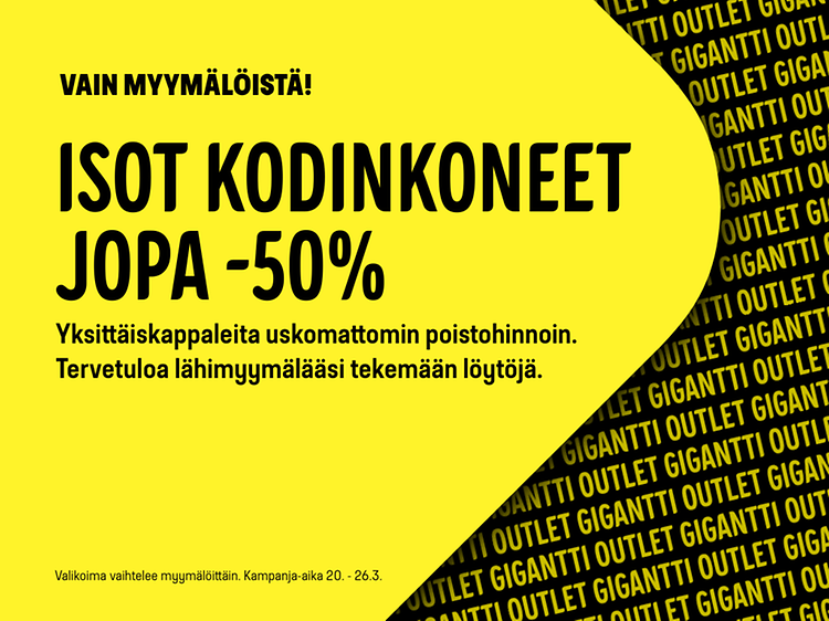 Isoja kodinkoneita jopa -50% vain myymälöistä