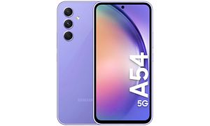 Samsung Galaxy A54 5G -puhelin kuvattuna edestä ja takaa