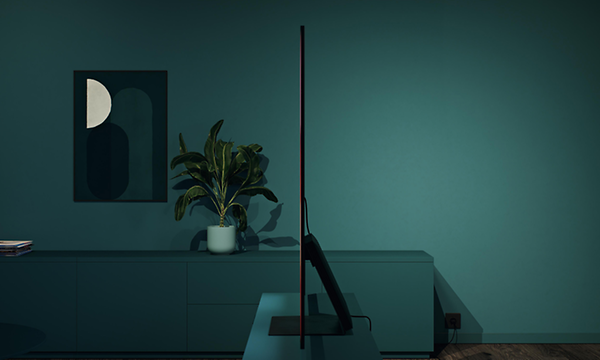 Äärimmäisen ohut Samsung OLED TV olohuoneessa