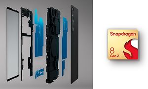 Kuvituskuva lämmönjakolevyistä ja Snapdragon® 8 Gen 2 -logo