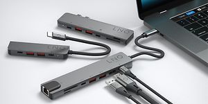 LINQ Pro Multiport Hub - useita sovitinvaihtoehtoja tietokoneen vieressä