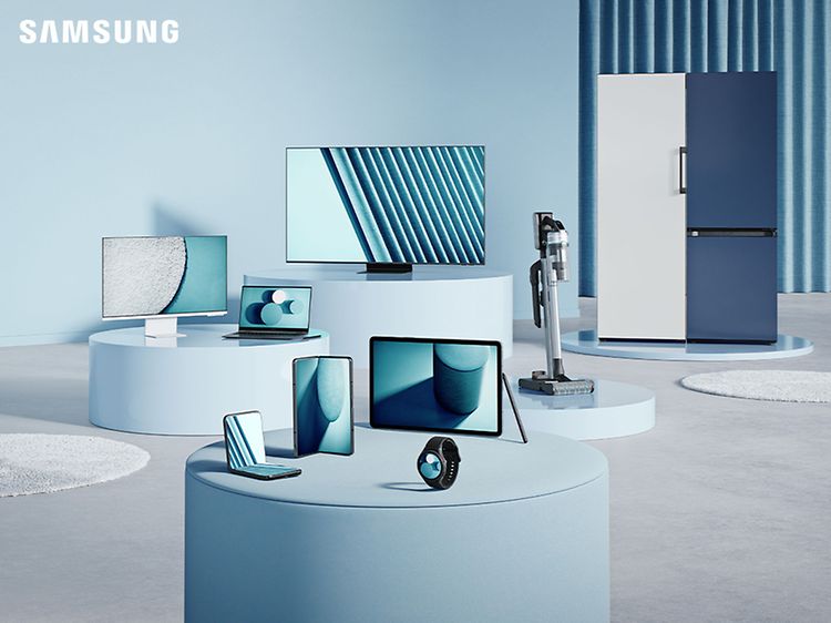 Valikoima Samsung-älypuhelimia,- tableteita, -televisioita ja -kodinkoneita