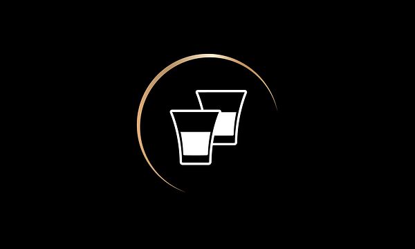 LOR-ikoneita - Tuplavahva espressoshot -symboli mustalla taustalla