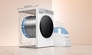 SpaceMax-teknologialla varustettu Samsung-pesukone, jonka kapasiteetti on peräti 11 kg