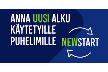 Newstart - Käytetyt puhelimet - Teksti ' Anna uusi alku käytetyille puhelimille'