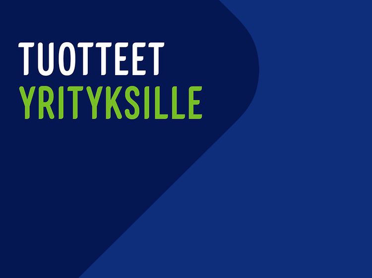 Mainoskuva, jossa teksti Tuotteet yrityksille sinisellä taustalla