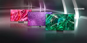 Löydä itsellesi sopiva Samsung-TV: Kolme erikokoista Samsung-televisiota monivärisellä taustalla