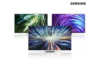 Kolme Samsung-televisiota sekä yrityksen logo