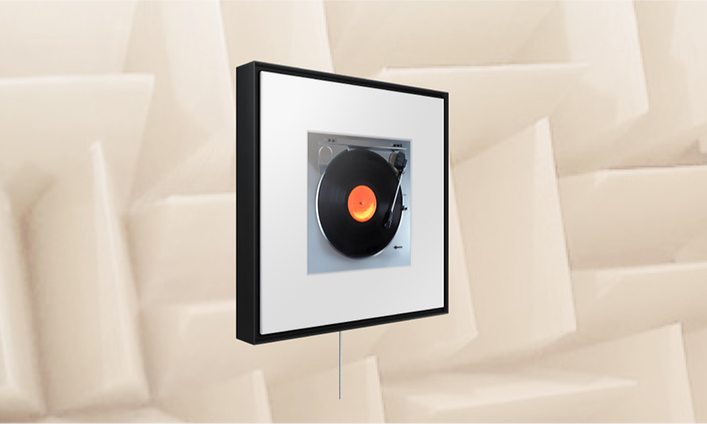 Samsung Music Frame kuvattuna vasemmalta sivulta