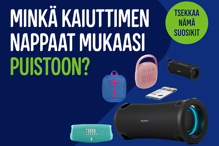 Minkä kaiuttimen nappaat mukaasi puistoon? Tsekkaa nämä suosikkituotteet Gigantissa