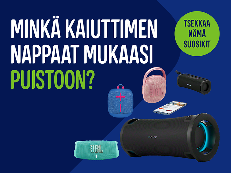 Minkä kaiuttimen nappaat mukaasi puistoon? Tsekkaa nämä suosikkituotteet Gigantissa