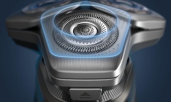 Lähikuva Philips Shaver S8000 -parranajokoneen pyörivistä ajoteristä