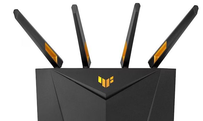 Musta Asus-reititin kullanvärisillä yksityiskohdilla
