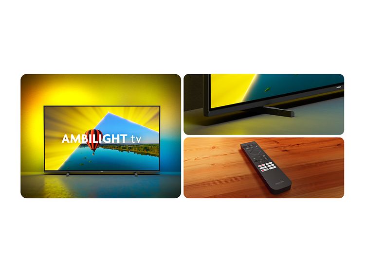 Philips Ambilight TV - Kollaasi Philips Ambilight televisioista ja lähikuvia niiden muotoilusta