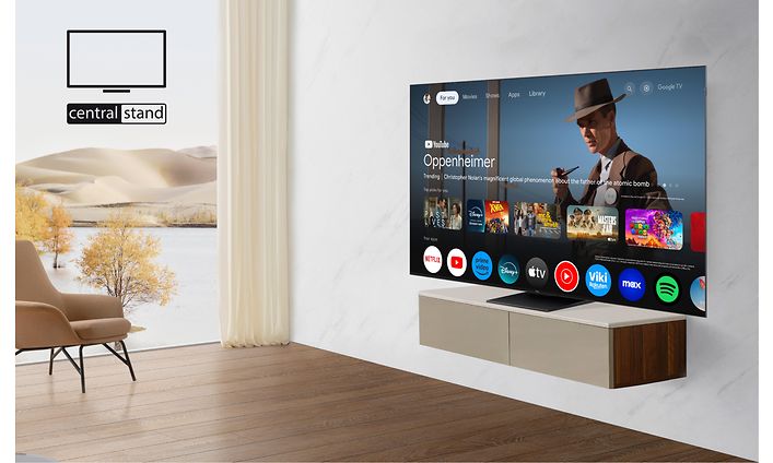 TCL MQLED85 4K Mini-LED TV keskijalustalla