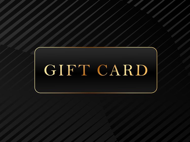 Sana Giftcard kirjoitettuna kullan värisin kirjaimin mustalle taustalle