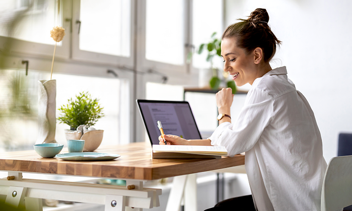 Woman working on laptop