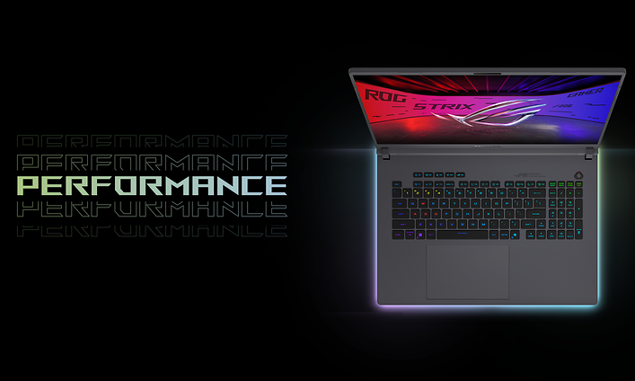 Asus - Gaming - Asus Rog Strix G16 G18 -pelikannettava ja teksti 'Performance'