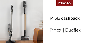 Miele Triflex Duoflex Cashback-kampanjan teaserbanneri - Osta kampanjaan kuuluva Miele Triflex tai Duoflex-varsi-imuri
