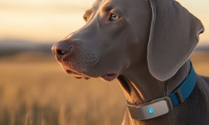 Kolme vierekkäistä kuvaa koirista ja kissasta, joilla GPS-panta