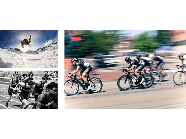 Kolmen kuvan kokoelma erilaisista urheiluun liittyvistä kuvista