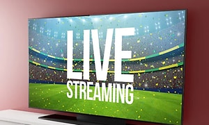 TV shows football field and the words Live Streaming